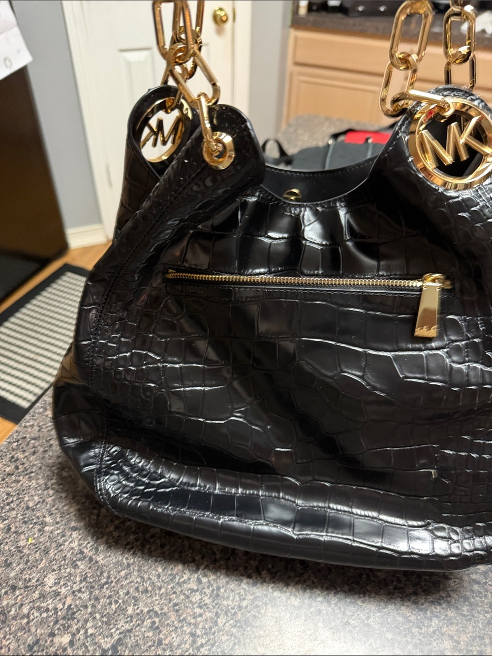 Michael Kors Black Croc-Embossed Shoulder Hobo Gold Hardware - NWOT w/ dust bag